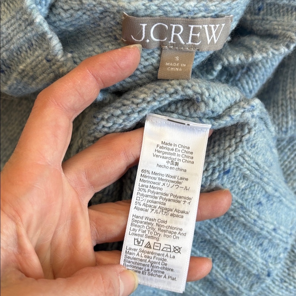 J.Crew Blue Merino Wool Chunky Knit Mock Neck Sweater Turtleneck Oversized Small - Picture 13 of 14
